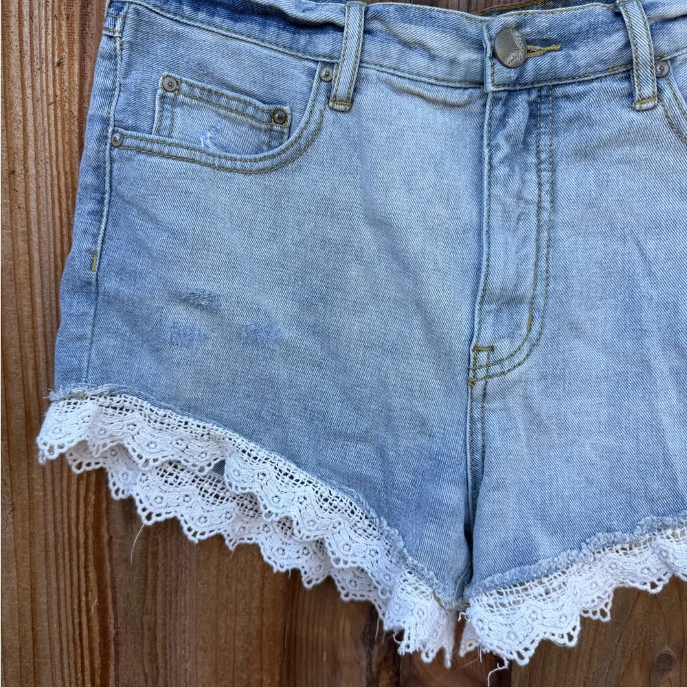 Denim Lace Trim Free People Shorts - Picture 2 of 4
